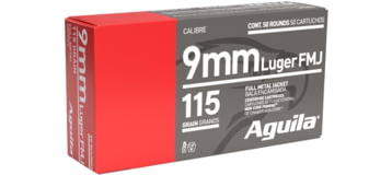 Aguila Ammunition 9mm Luger 115 Grain Full Metal Jacket Brass Case Pistol Ammo, 50-Rounds, 1E097704