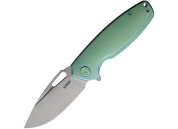 Kubey Tityus Green Ti Folding Knife, 4.75in Closed, 3.38in Bead Blast 14C28N Sandvik SS Blade, Green Textured Titanium Handle, KB360B