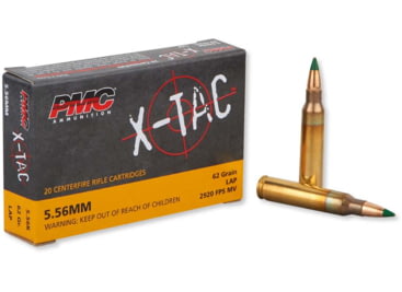 PMC Ammunition 556K X-Tac, 5.56x45mm NATO, 62 grain, Light Armor Piercing, Brass, Centerfire Rifle Ammo, 20, 5.56