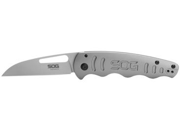 SOG Specialty Knives &amp; Tools Escape FL Folding Knife, 3in, 8Cr13MoV Steel Blade, Straight, Silver, Stainless Steel Handle, Grey/Grey, SOG-14-52-01-57