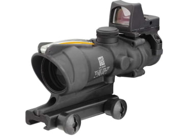Trijicon 4x32 ACOG Rifle Scope, Dual Illuminated Amber Crosshair .223 Reticle w/ Colt Knob Thumbscrew Mount &amp; LED 3.25 MOA Red Dot RMR Type 2, Black, 100551