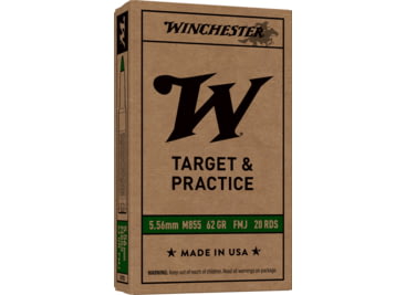 Winchester USA 5.56x45mm NATO 62 grain Green Tip M855 Full Metal Jacket Boat Tail FMJBT Brass Centerfire Rifle Ammunition